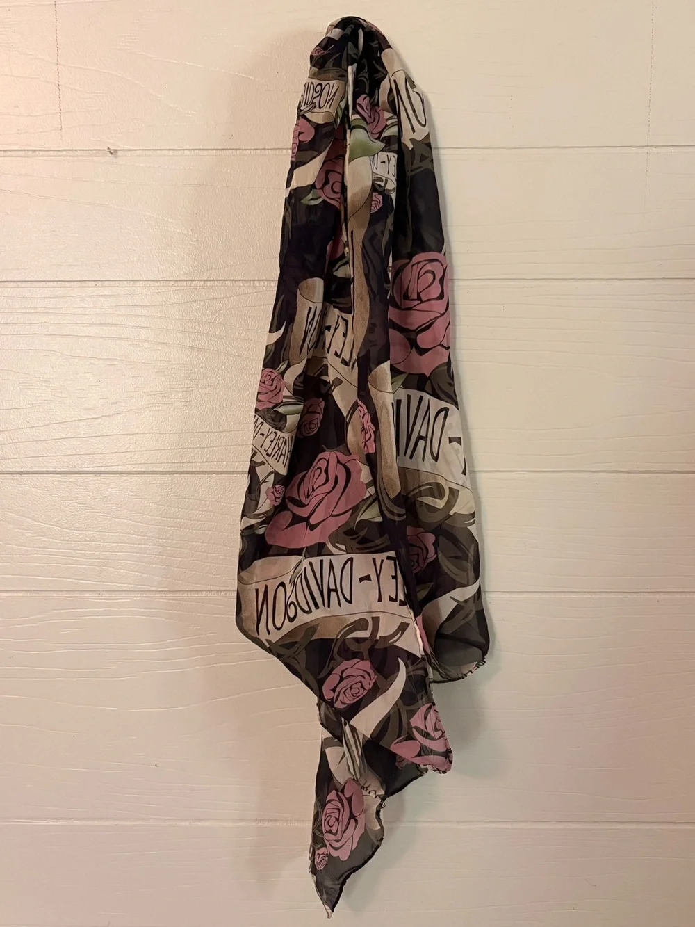 Harley Davidson Silk Rose Logo Print Scarf Pink Black & Cream Biker Moto Rocker